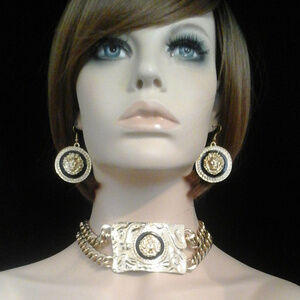 Chunky Gold Plated Metal Lion Pendant Necklace Set